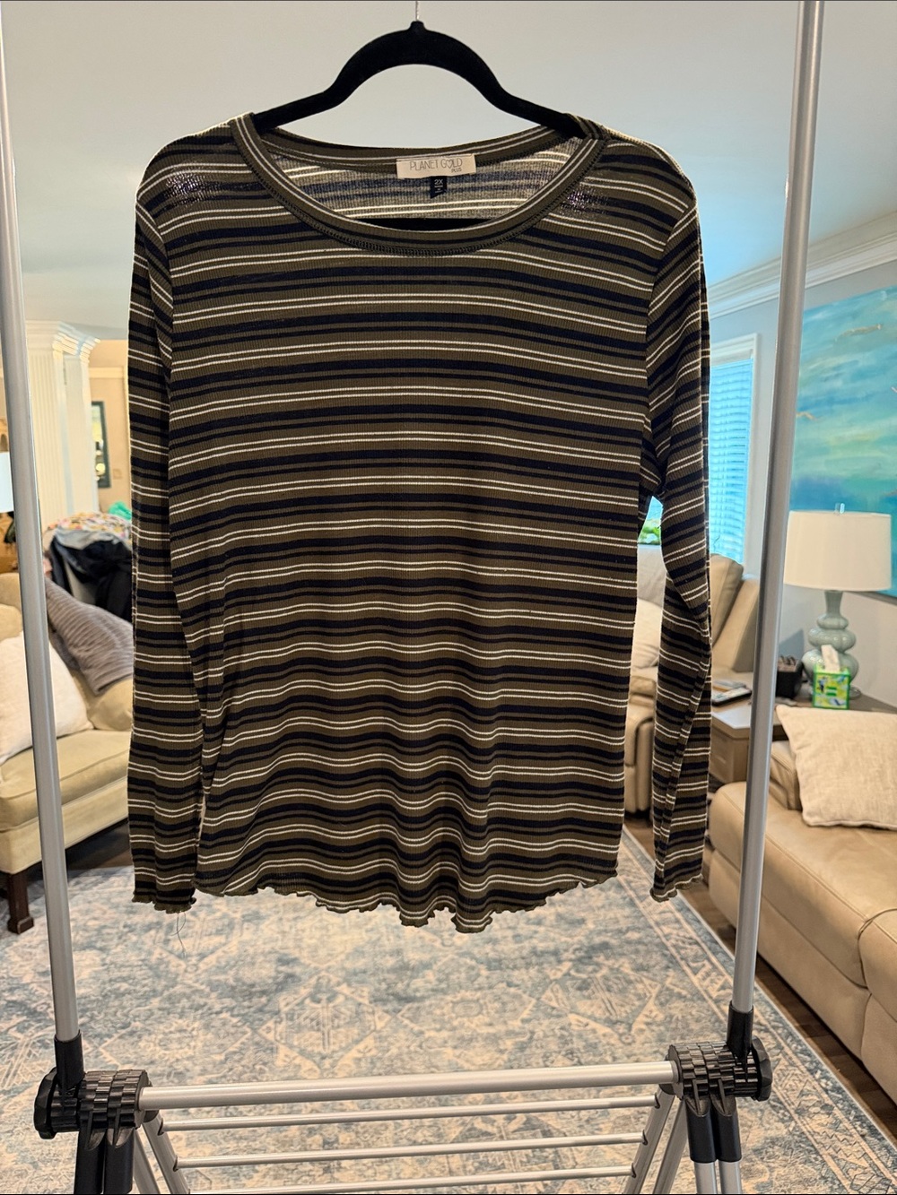 Olive & Black Striped Long-Sleeve Top
